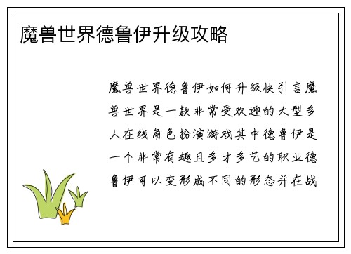 魔兽世界德鲁伊升级攻略